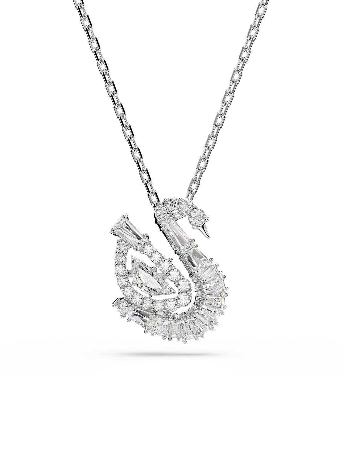 Swarovski Swan ketting met zirkonia - voorkant zilver