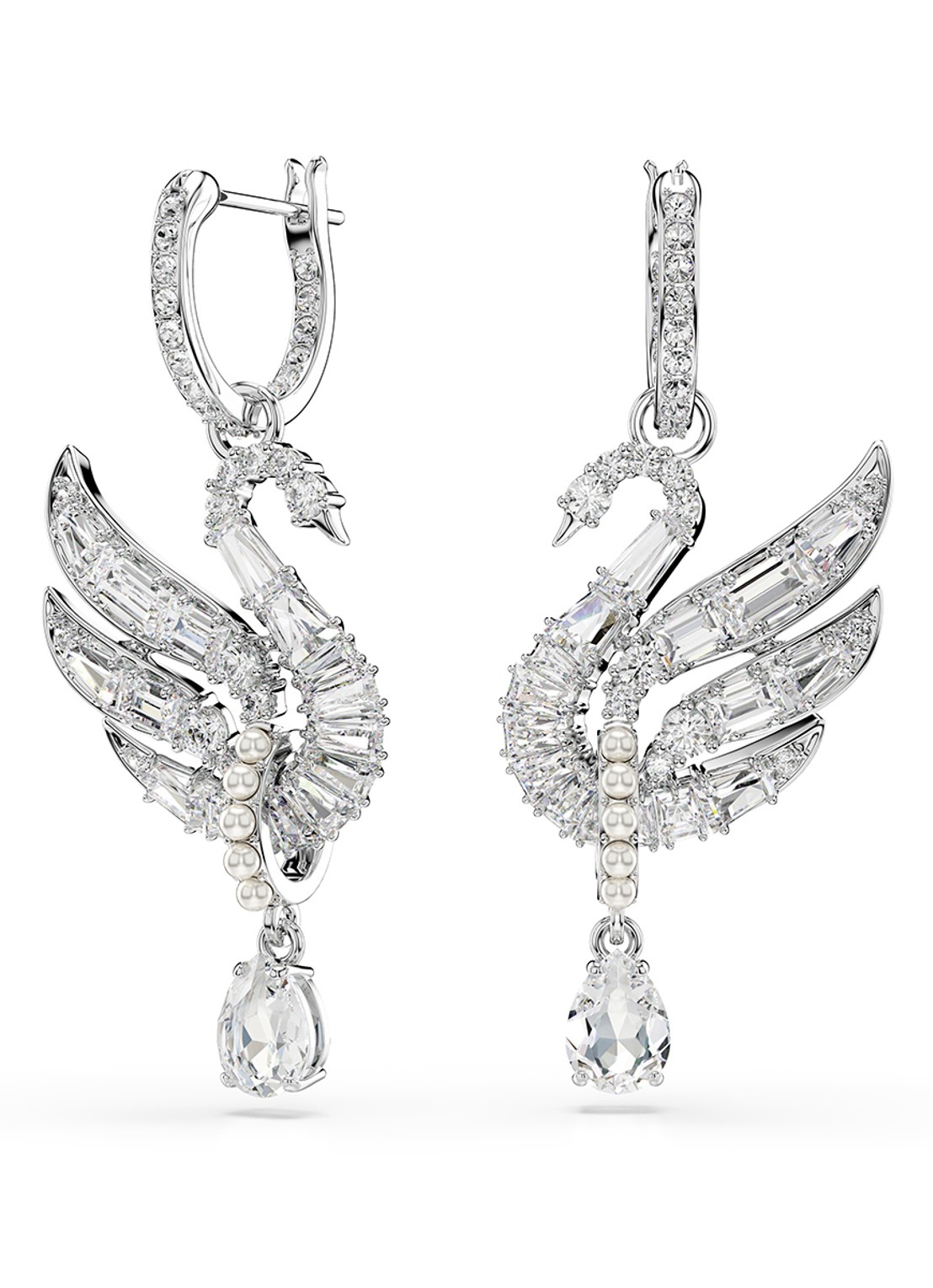 Swarovski Swan oorhangers met zirkonia - voorkant 4 zilver