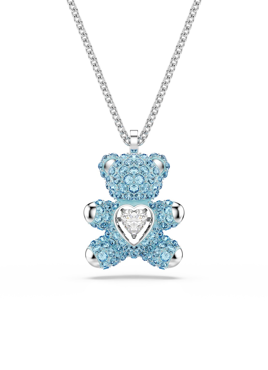 Swarovski Teddy ketting met kristal - voorkant zilver