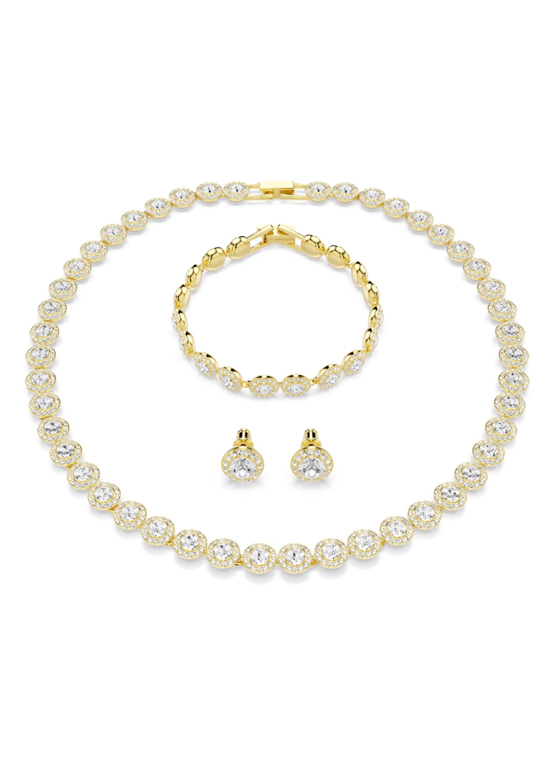 Swarovski Una set van ketting, armband en oorstekers met kristal - voorkant goud