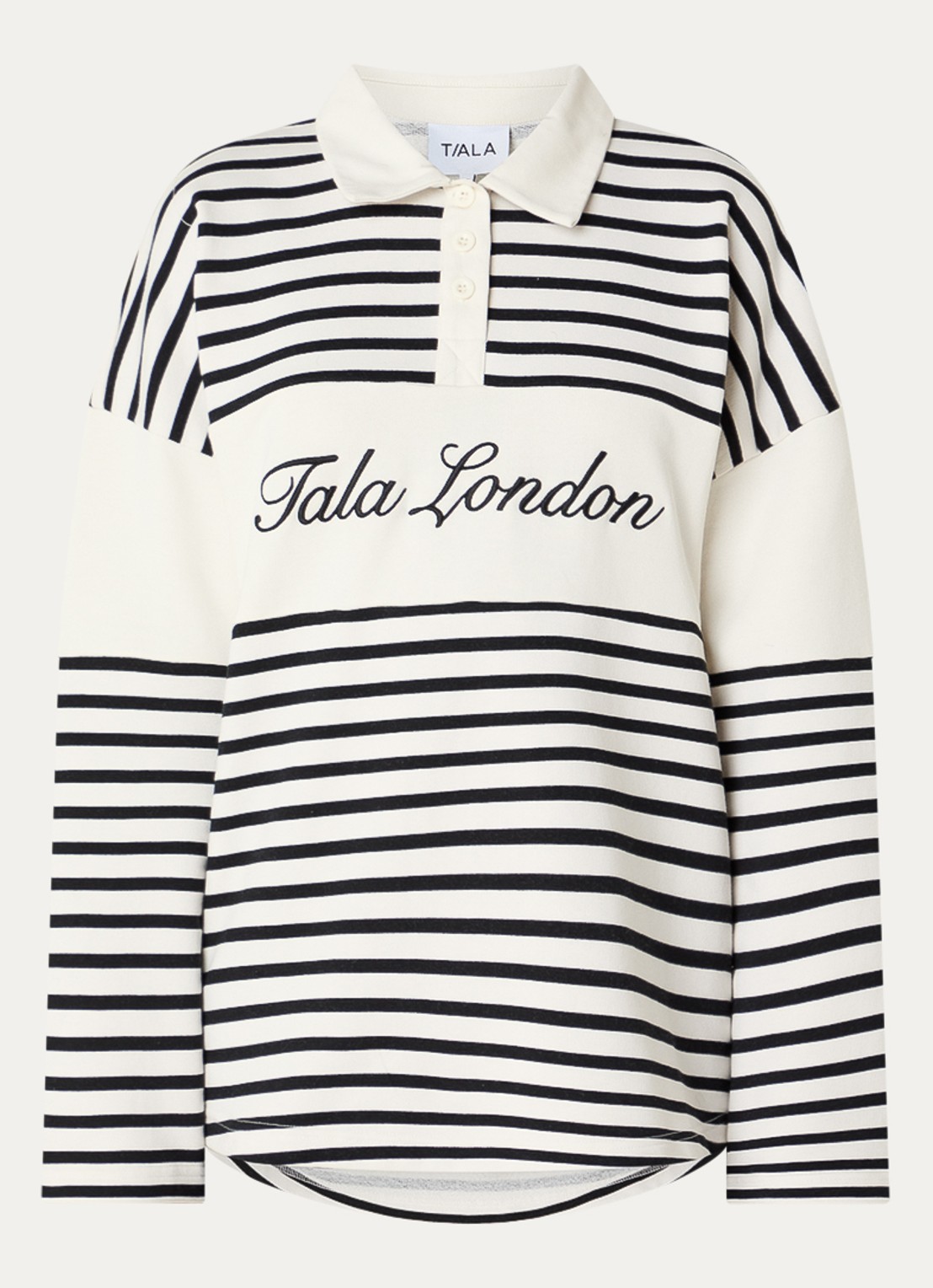 TALA Rugby polo met logo en streepprint - voorkant zwart