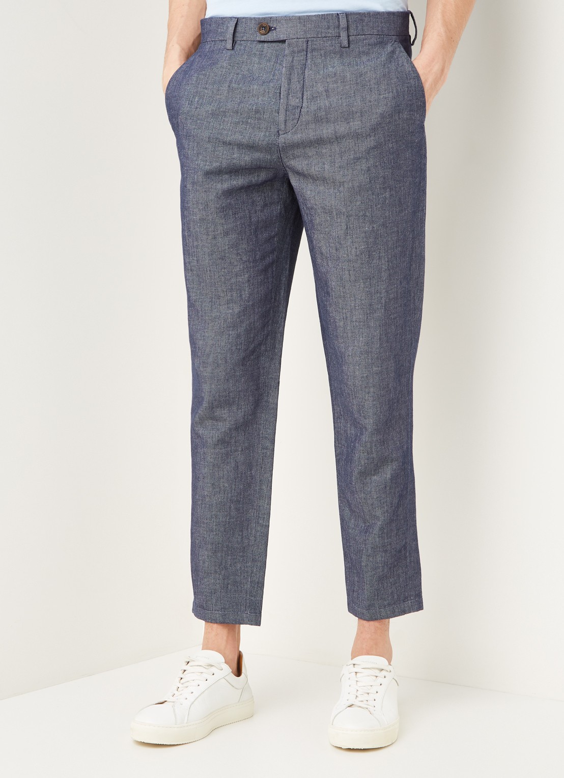Ted Baker Bambtro tapered fit cropped pantalon in linnenblend - detail donkerblauw
