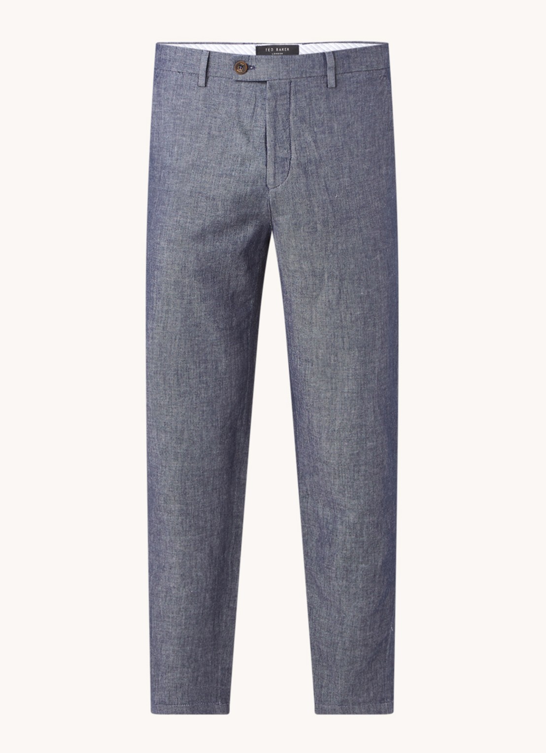 Ted Baker Bambtro tapered fit cropped pantalon in linnenblend - voorkant 4 donkerblauw