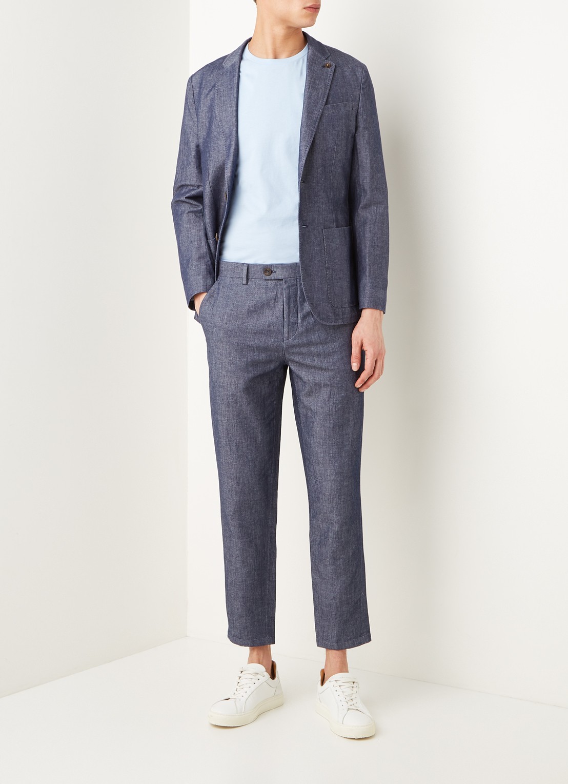 Ted Baker Bambtro tapered fit cropped pantalon in linnenblend - voorkant 5 donkerblauw