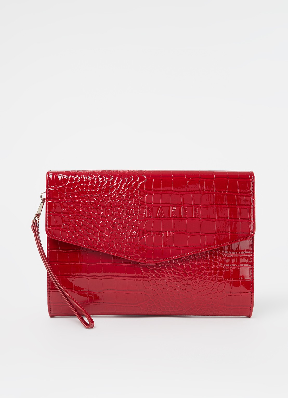 Ted Baker Crocey clutch met crocostructuur - voorkant 4 donkerrood