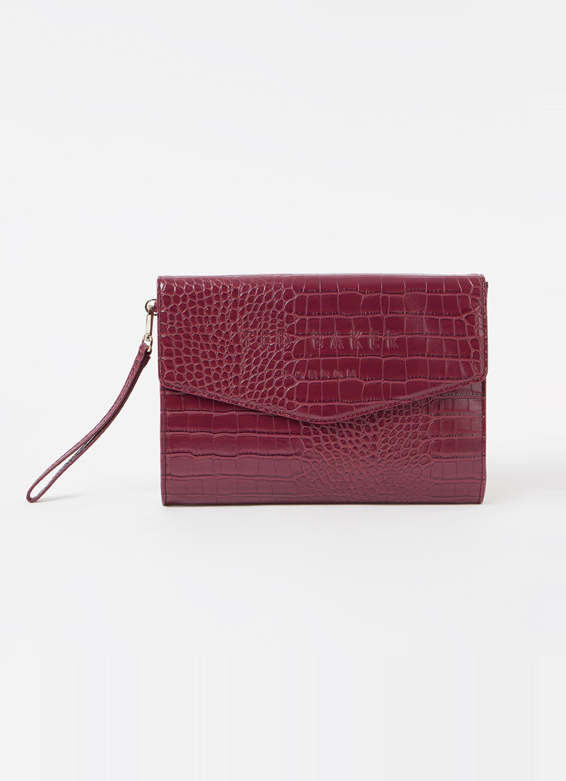 Ted Baker Crocey clutch met crocostructuur - voorkant aubergine