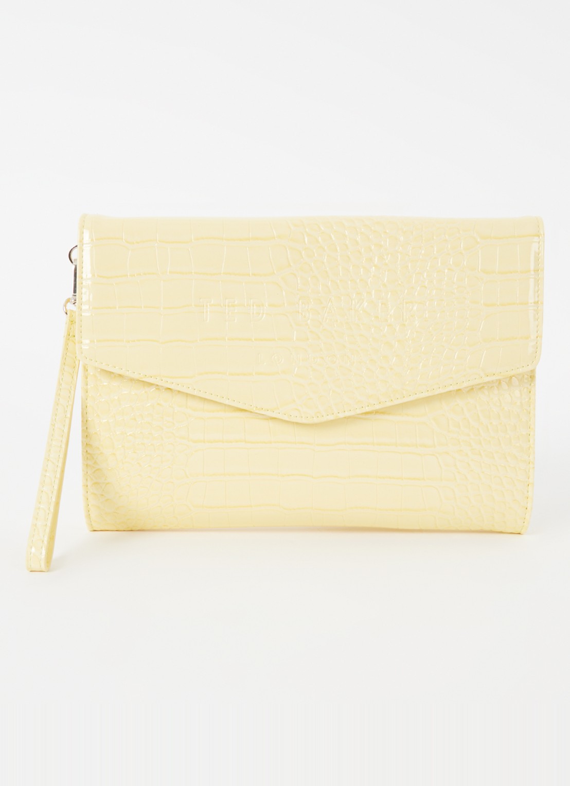 Ted Baker Crocey clutch met crocostructuur - voorkant 2 lichtgeel