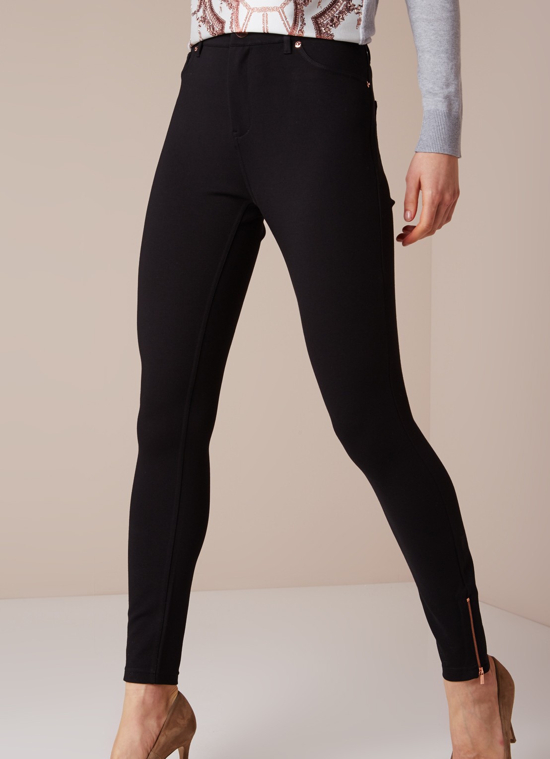 Ted Baker Fioni skinny jegging met ritsdetails - detail 4 diepzwart