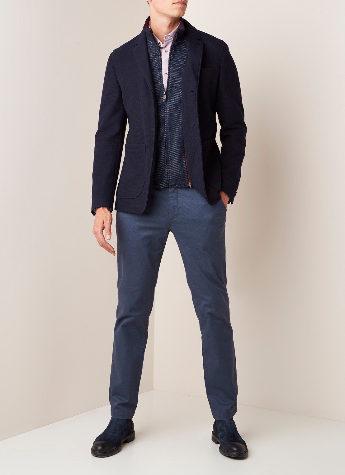Ted Baker Fletwud regular fit colbert met uitritsbare vest-inzet - voorkant 4 donkerblauw
