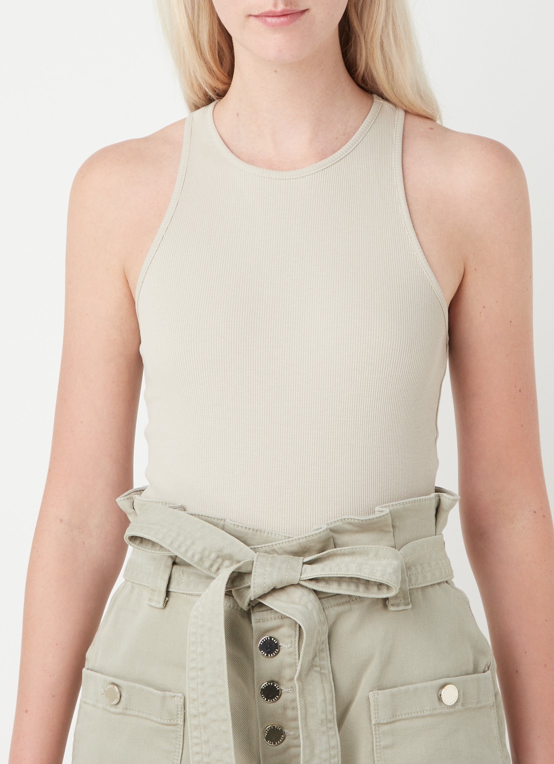 Ted Baker Joe tanktop met ribstructuur en borduring - detail 3 lichtbruin
