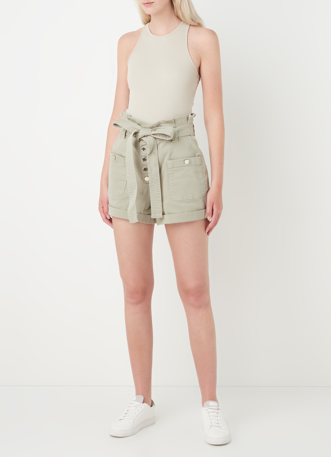Ted Baker Joe tanktop met ribstructuur en borduring - voorkant 2 lichtbruin