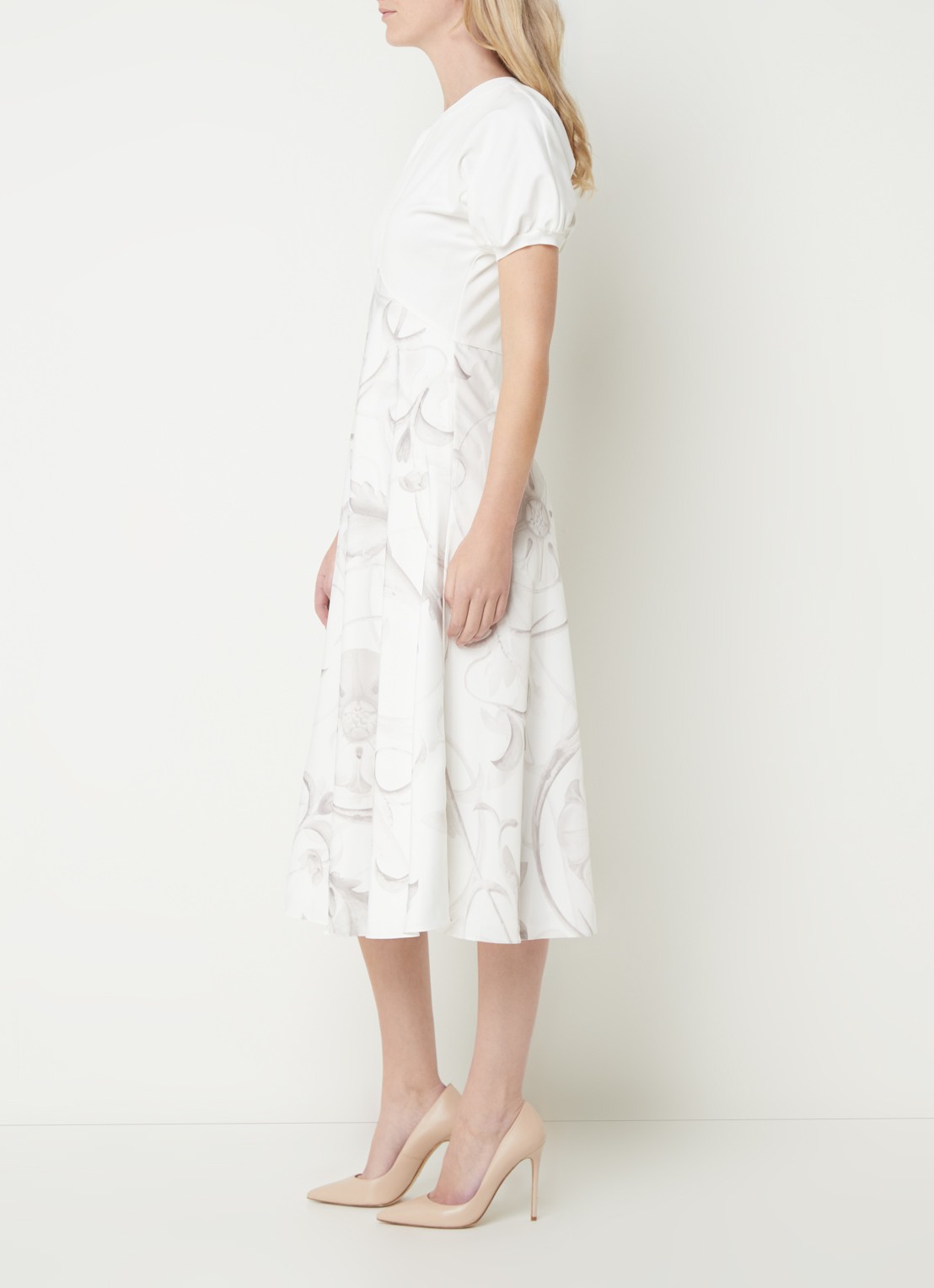 Ted Baker Magylee midi jurk met inzet van satijn en bloemenprint - voorkant 3 wit