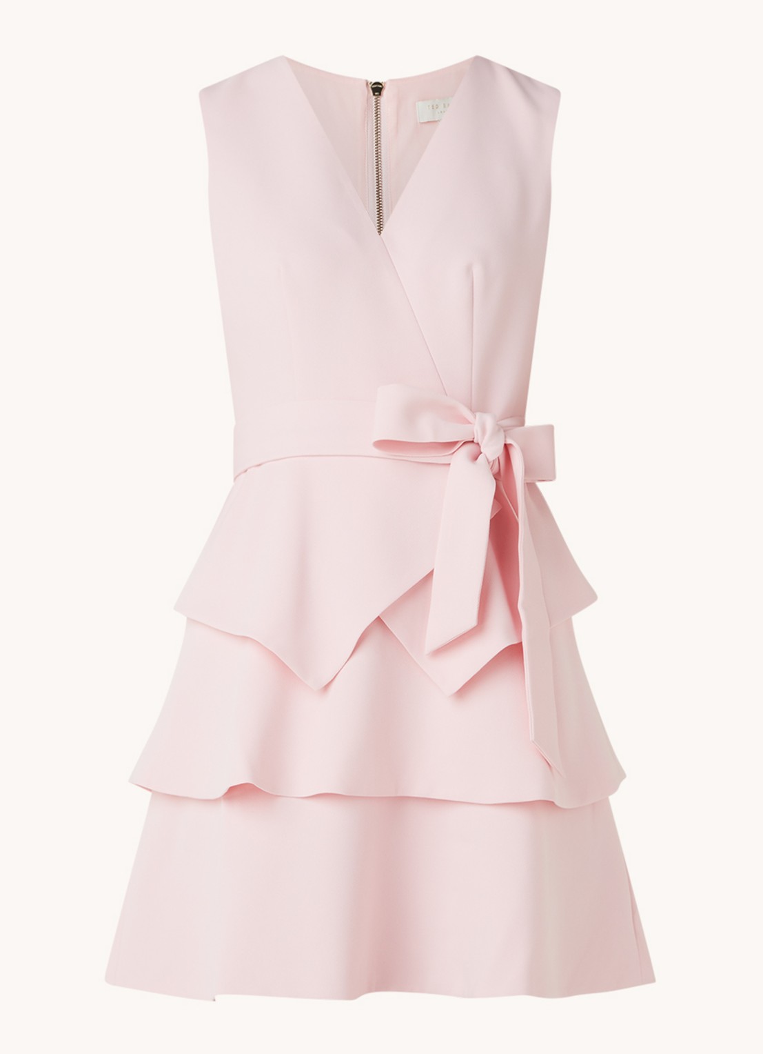 Ted Baker Reinah mini jurk met V-hals en volant - voorkant roze