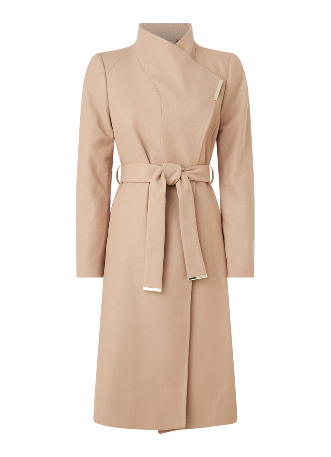 Ted Baker Rose mantel in wolblend met strikceintuur - voorkant 2 camel
