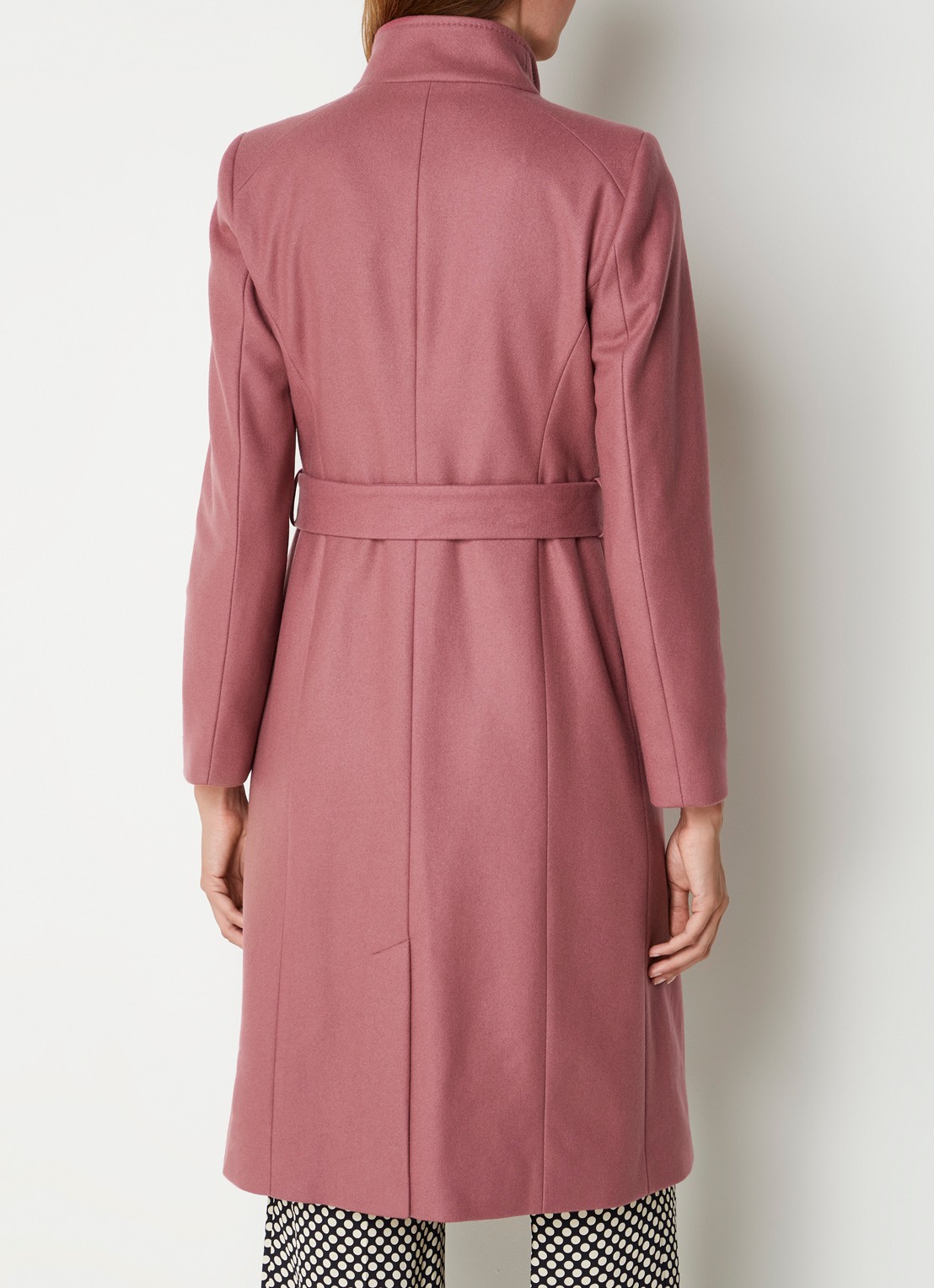 Ted Baker Rose mantel in wolblend met strikceintuur - achterkant oudroze