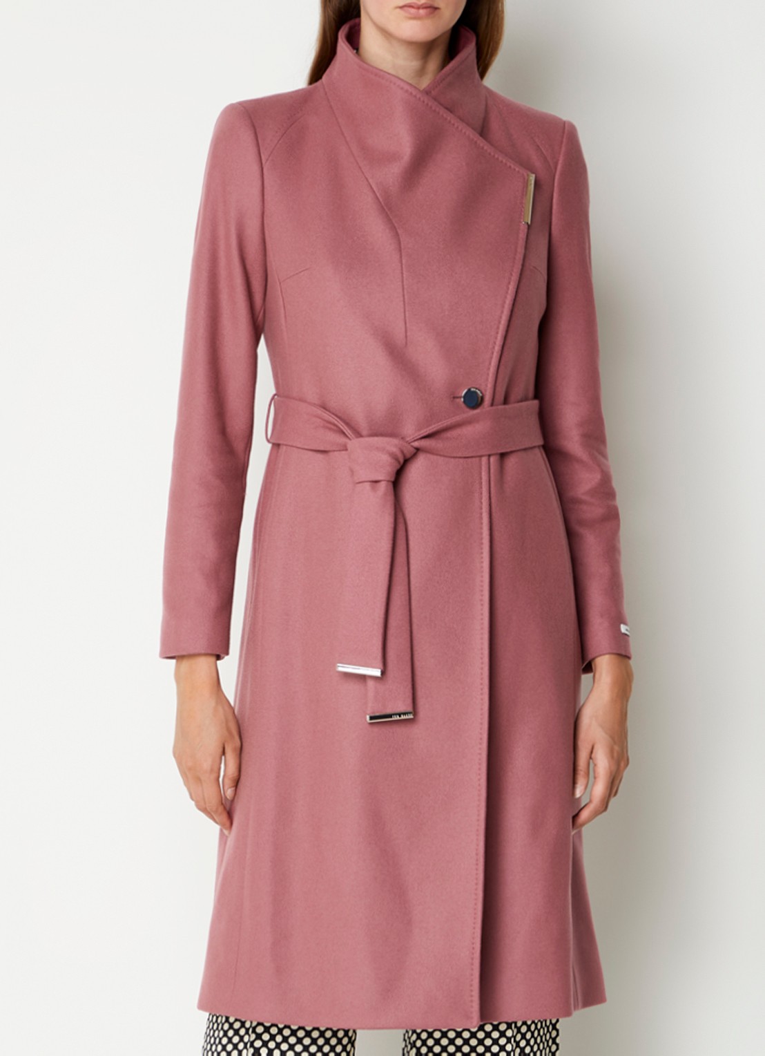 Ted Baker Rose mantel in wolblend met strikceintuur - detail 4 oudroze