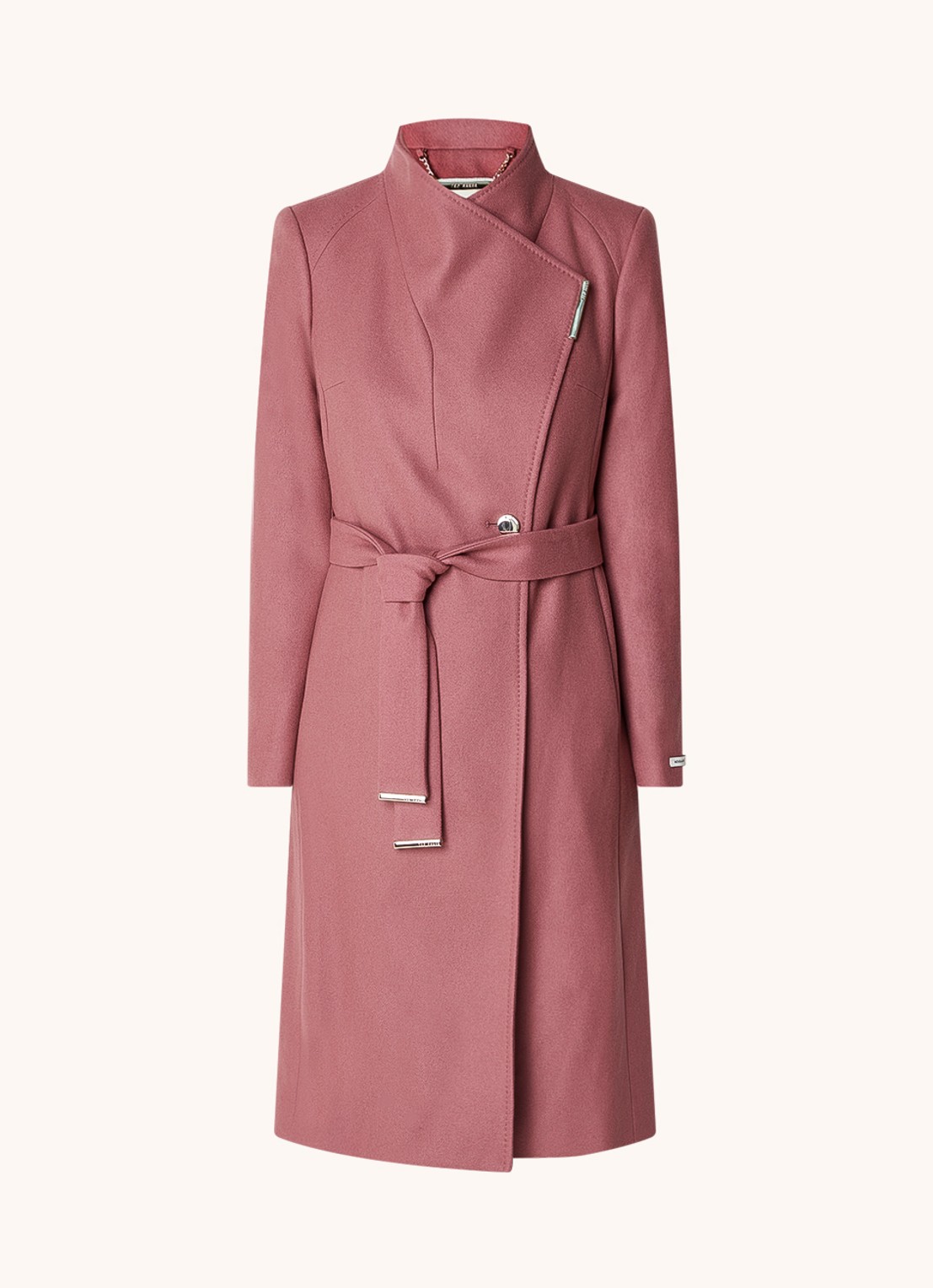 Ted Baker Rose mantel in wolblend met strikceintuur - voorkant 2 oudroze