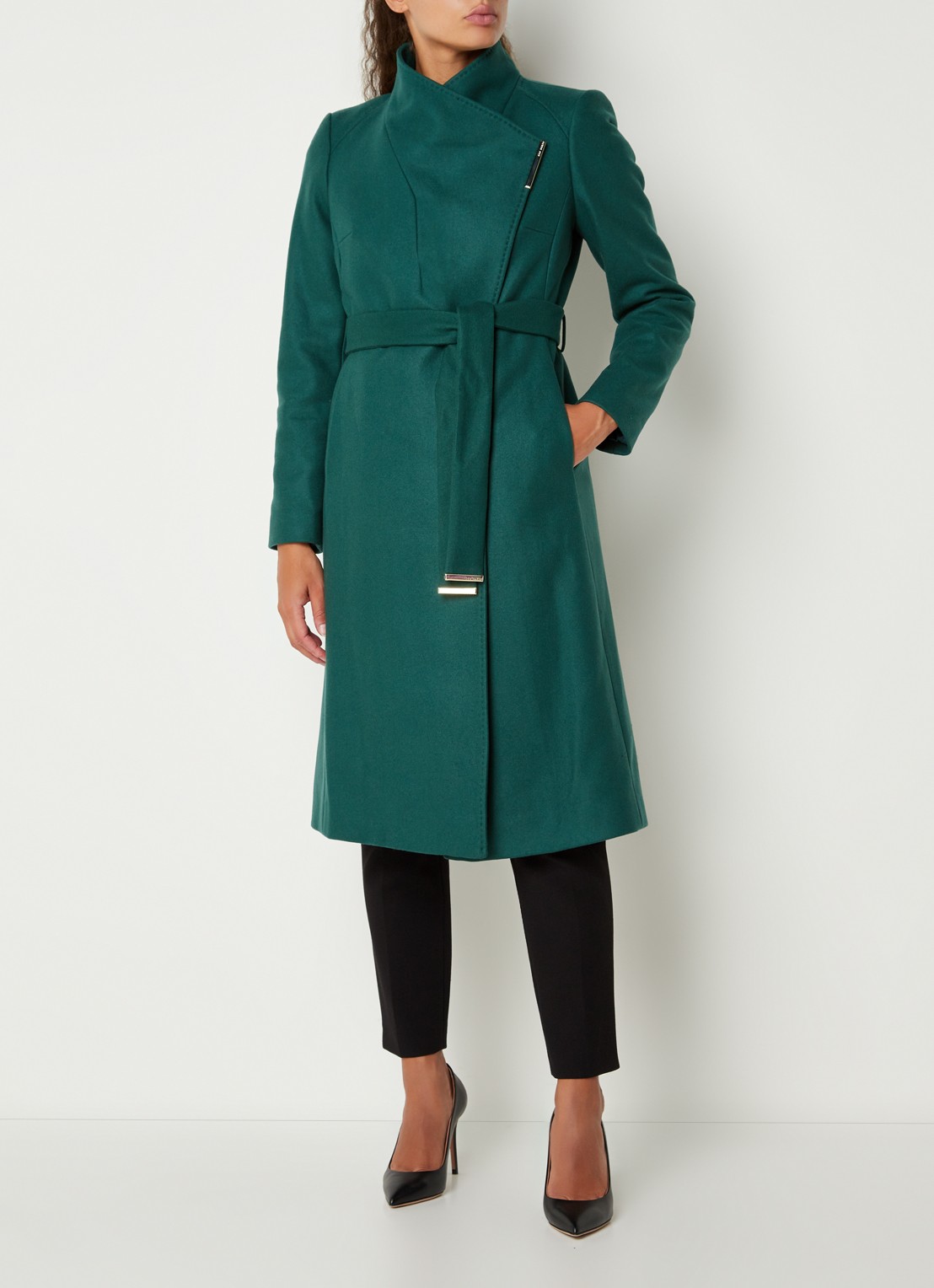 Ted Baker Rose mantel in wolblend met strikceintuur - detail 7 groen