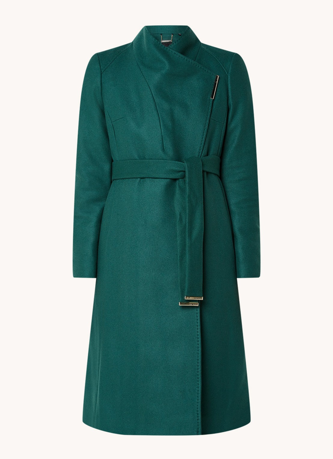 Ted Baker Rose mantel in wolblend met strikceintuur - voorkant 4 groen