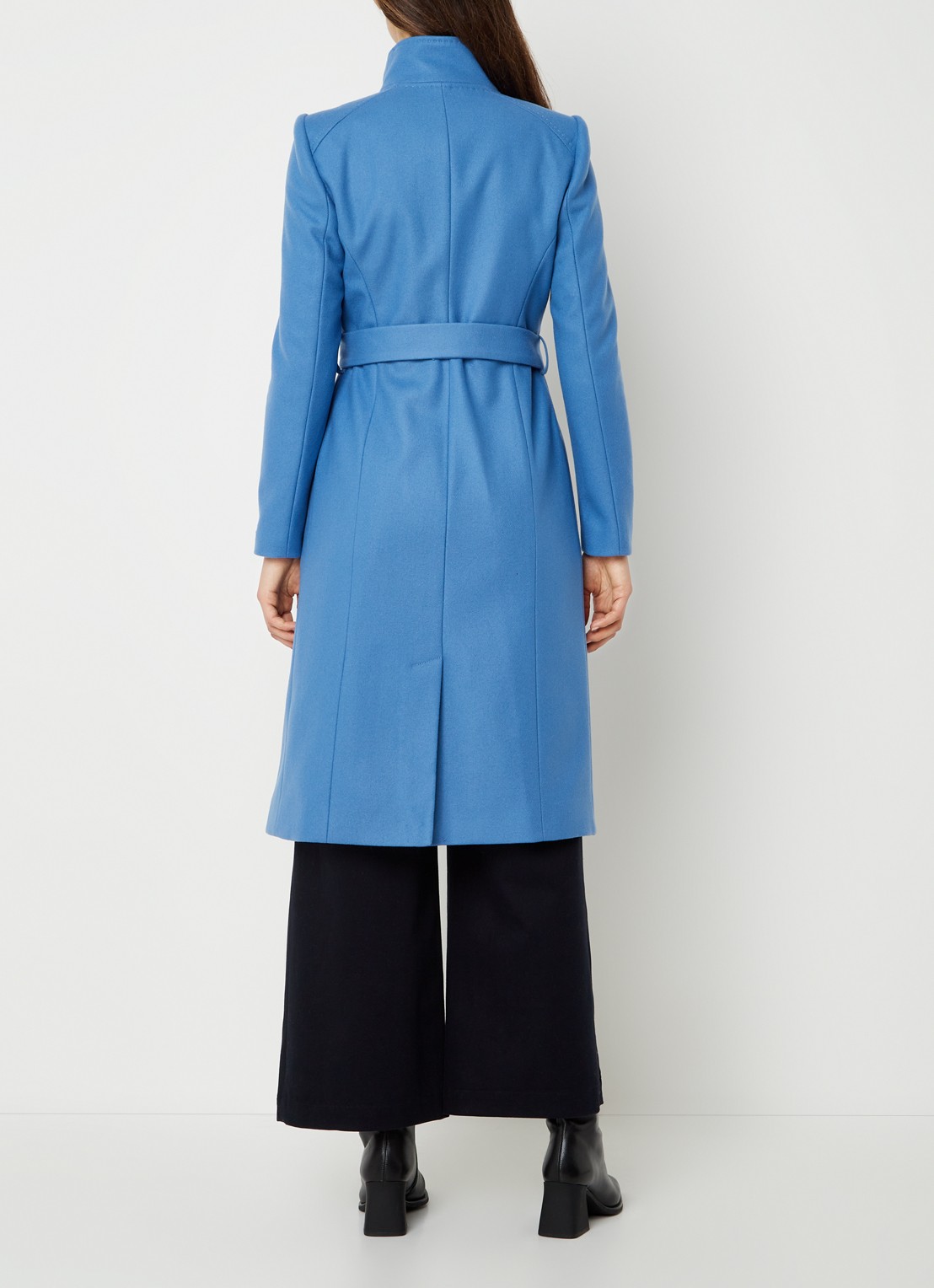 Ted Baker Rose mantel in wolblend met strikceintuur - achterkant middenblauw