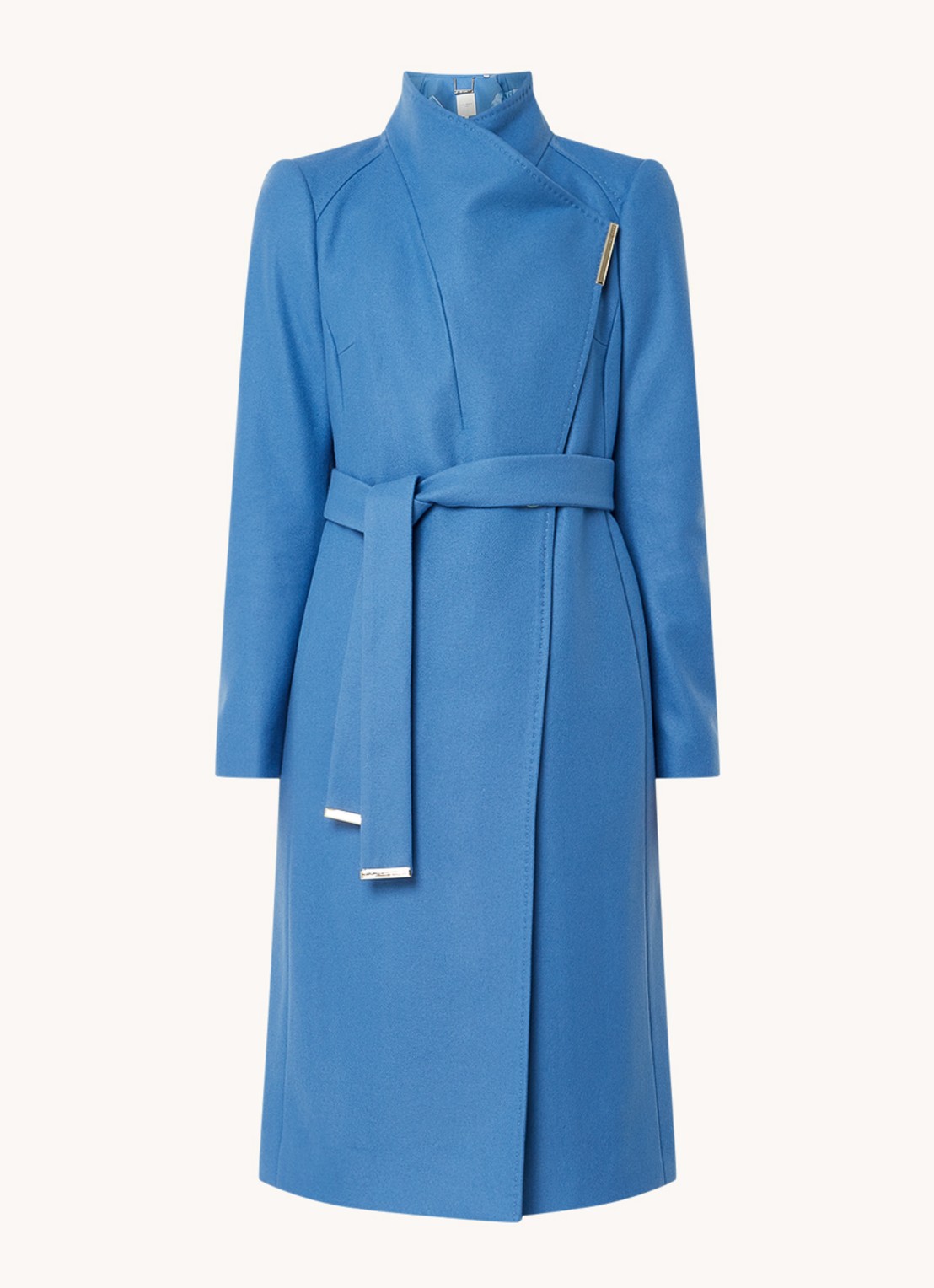 Ted Baker Rose mantel in wolblend met strikceintuur - voorkant 2 middenblauw
