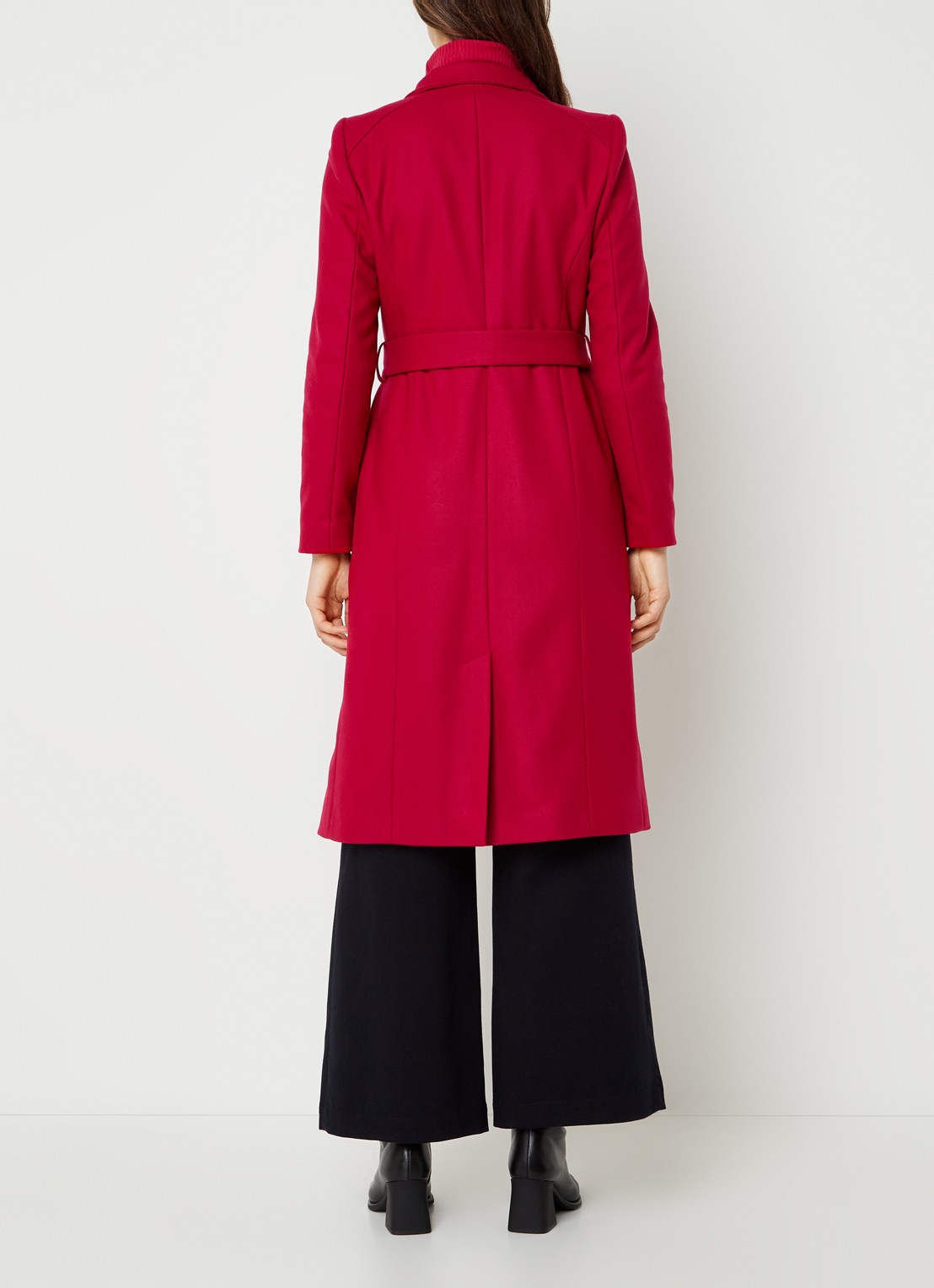Ted Baker Rose mantel in wolblend met strikceintuur - achterkant donkerroze