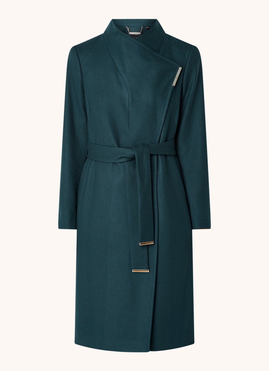 Ted Baker Rose mantel in wolblend met strikceintuur - voorkant 3 petrol