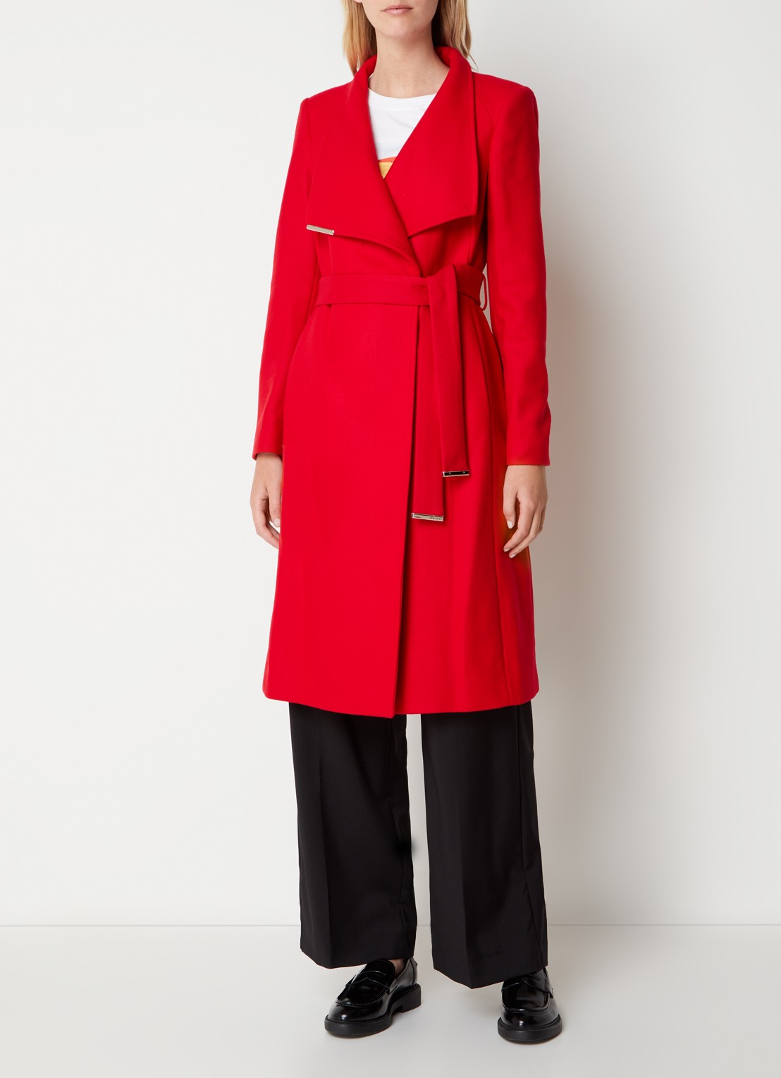 Ted Baker Rose mantel in wolblend met strikceintuur - detail 4 rood