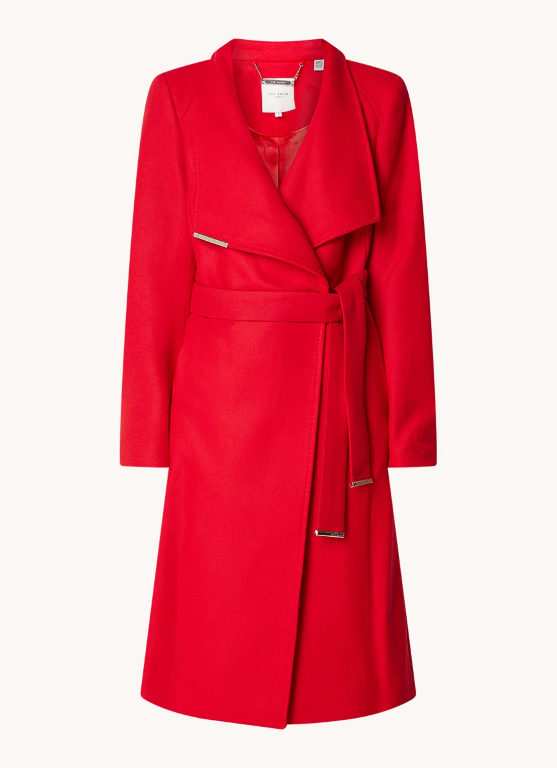 Ted Baker Rose mantel in wolblend met strikceintuur - voorkant 2 rood