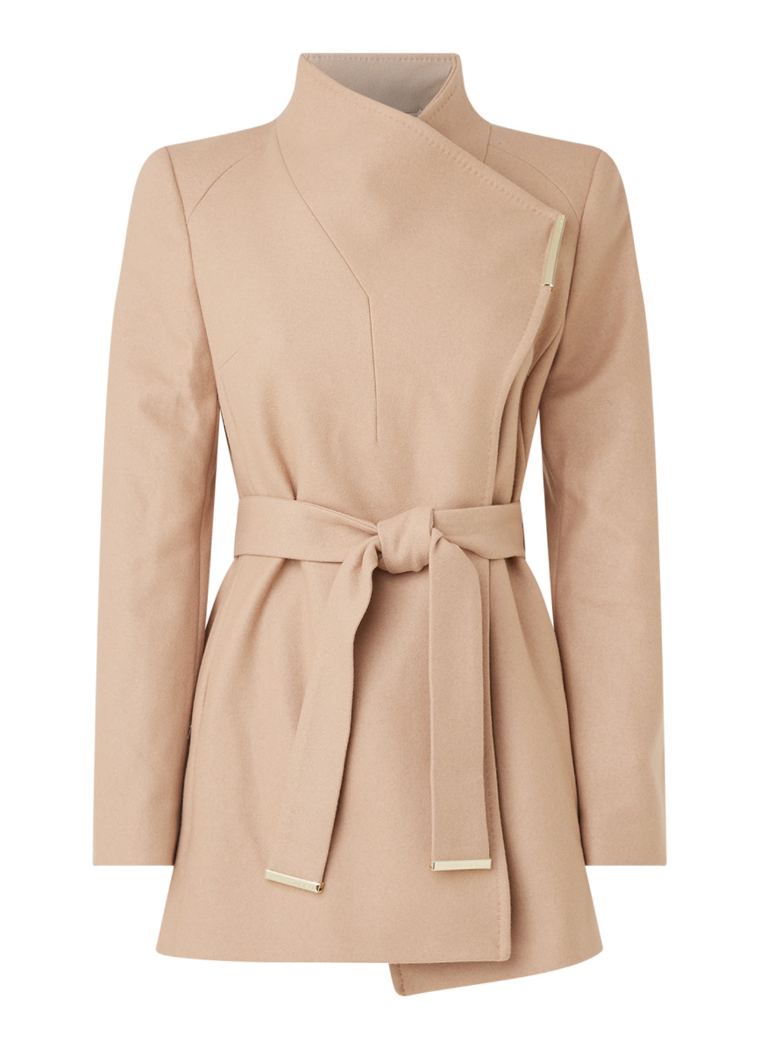 Ted Baker Rosess mantel in kasjmierblend met strikceintuur - voorkant 3 camel