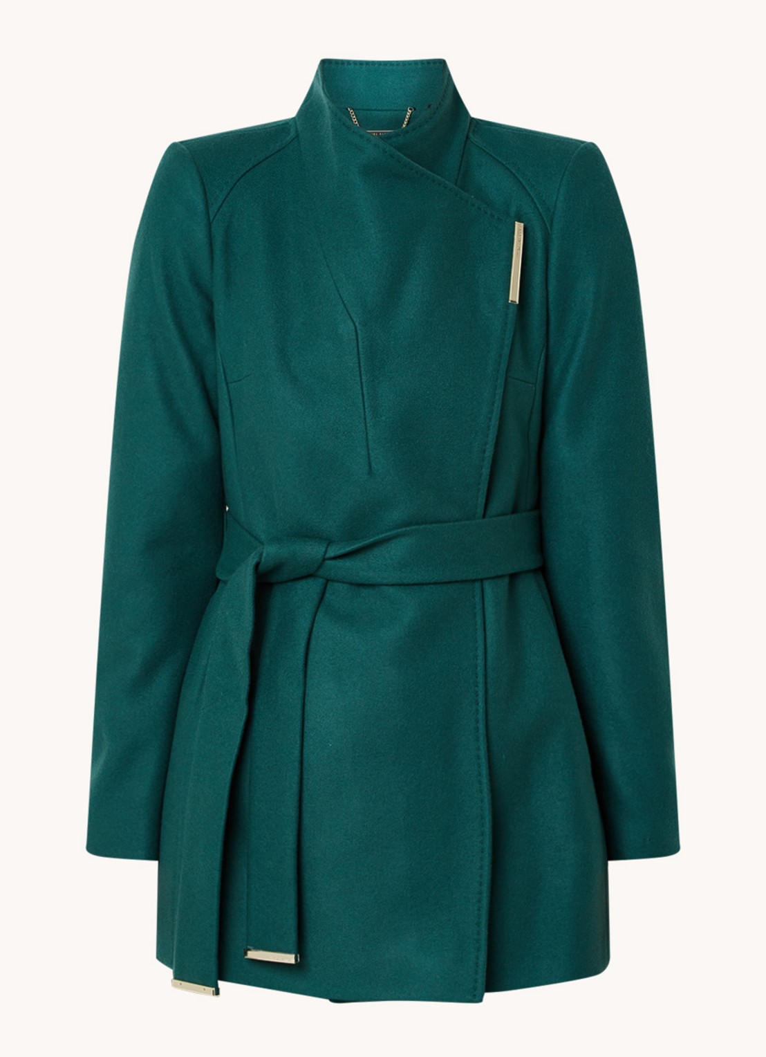Ted Baker Rosess mantel in kasjmierblend met strikceintuur - voorkant 3 groen
