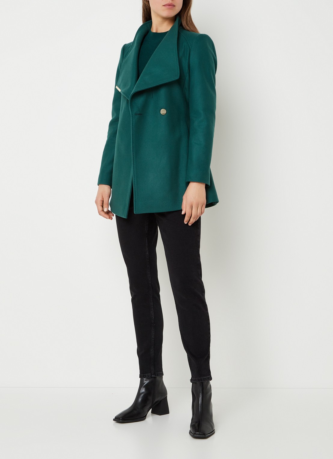 Ted Baker Rosess mantel in kasjmierblend met strikceintuur - voorkant 4 groen