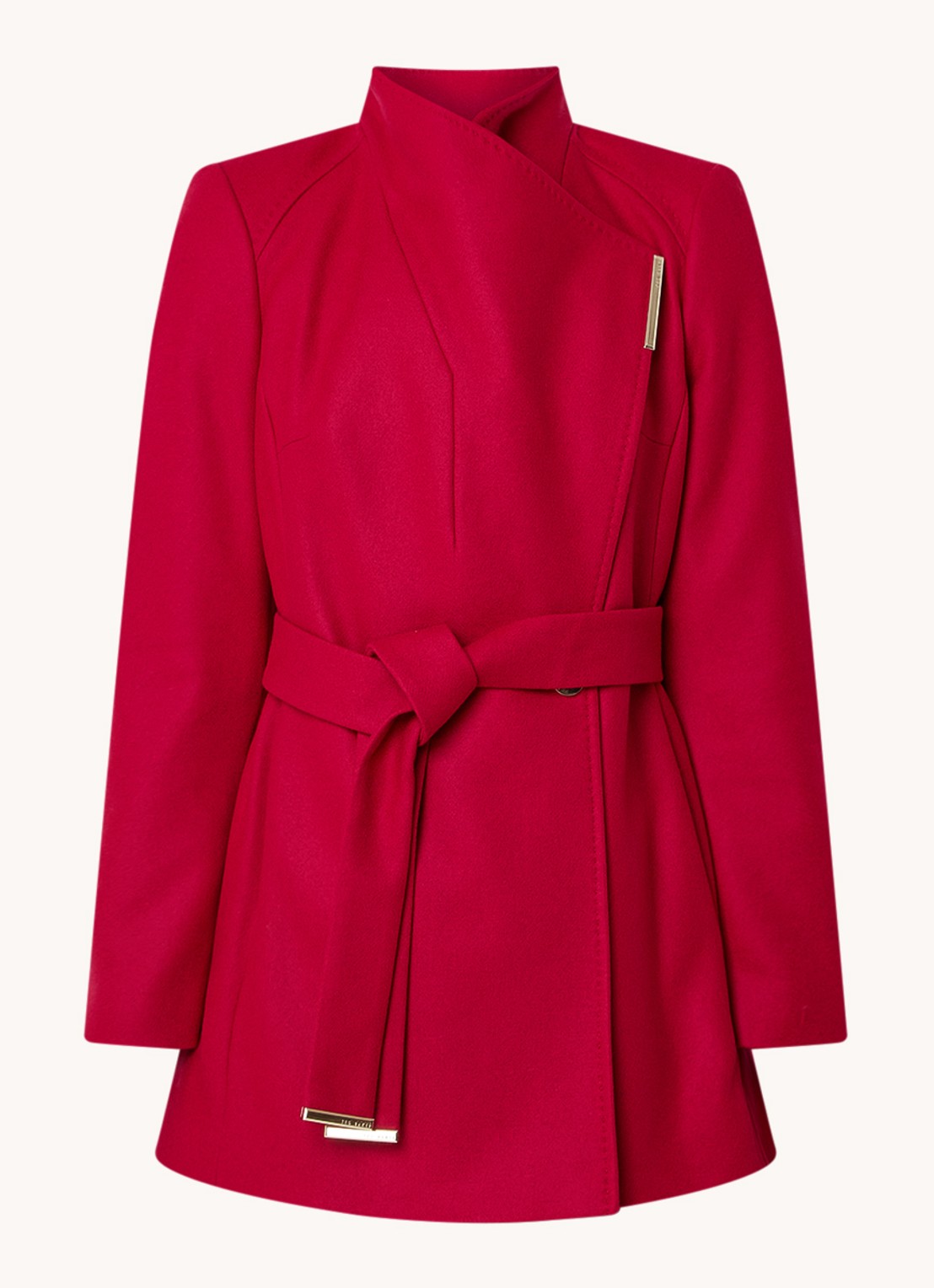 Ted Baker Rosess mantel in kasjmierblend met strikceintuur - voorkant 3 donkerroze