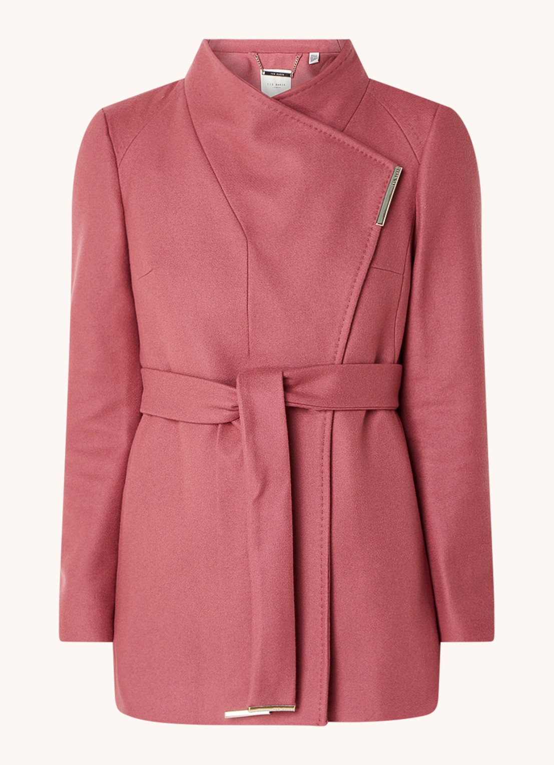 Ted Baker Rosess mantel in kasjmierblend met strikceintuur - voorkant 4 oudroze