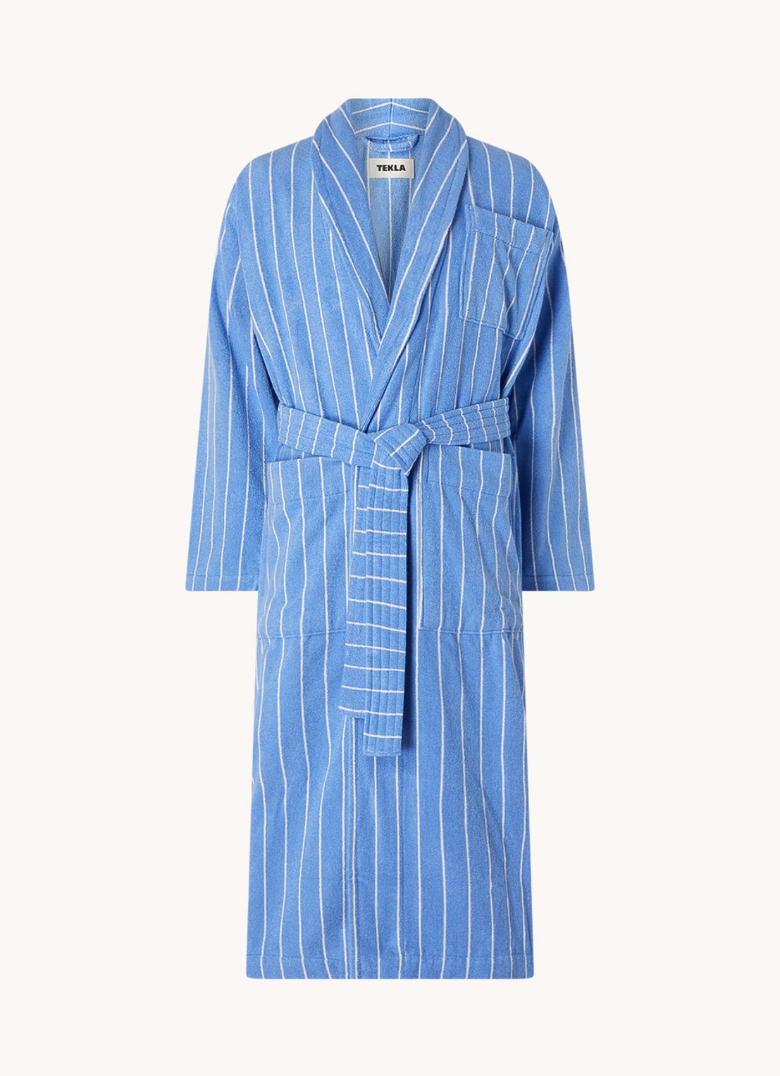 TEKLA Badjas van  katoen met streepprint - unisex - voorkant 2 blauw