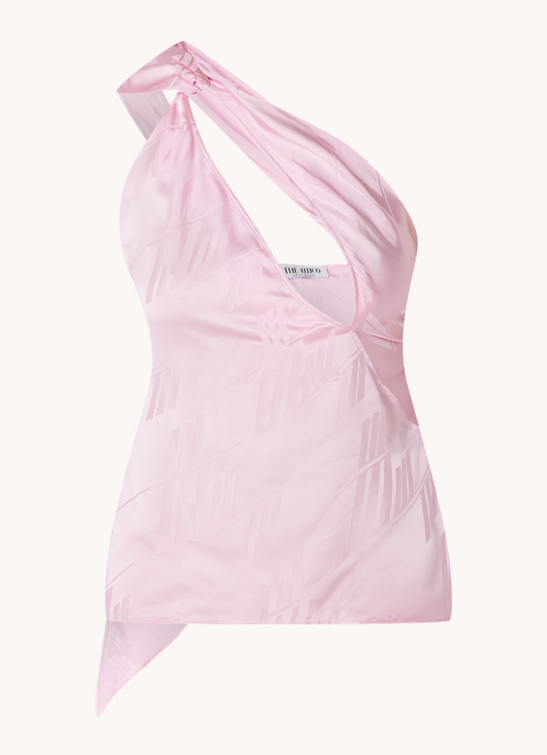 The Attico One shoulder top van satijn - voorkant lichtroze