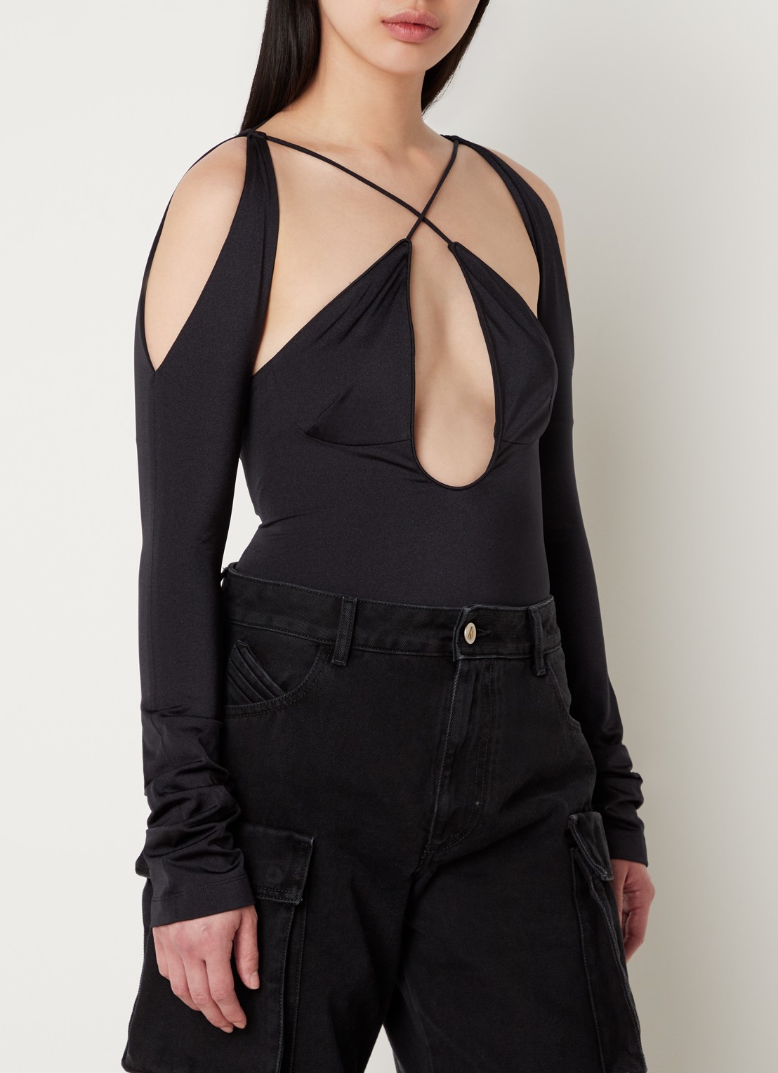 The Attico Zane top met cut-out details - detail 2 zwart