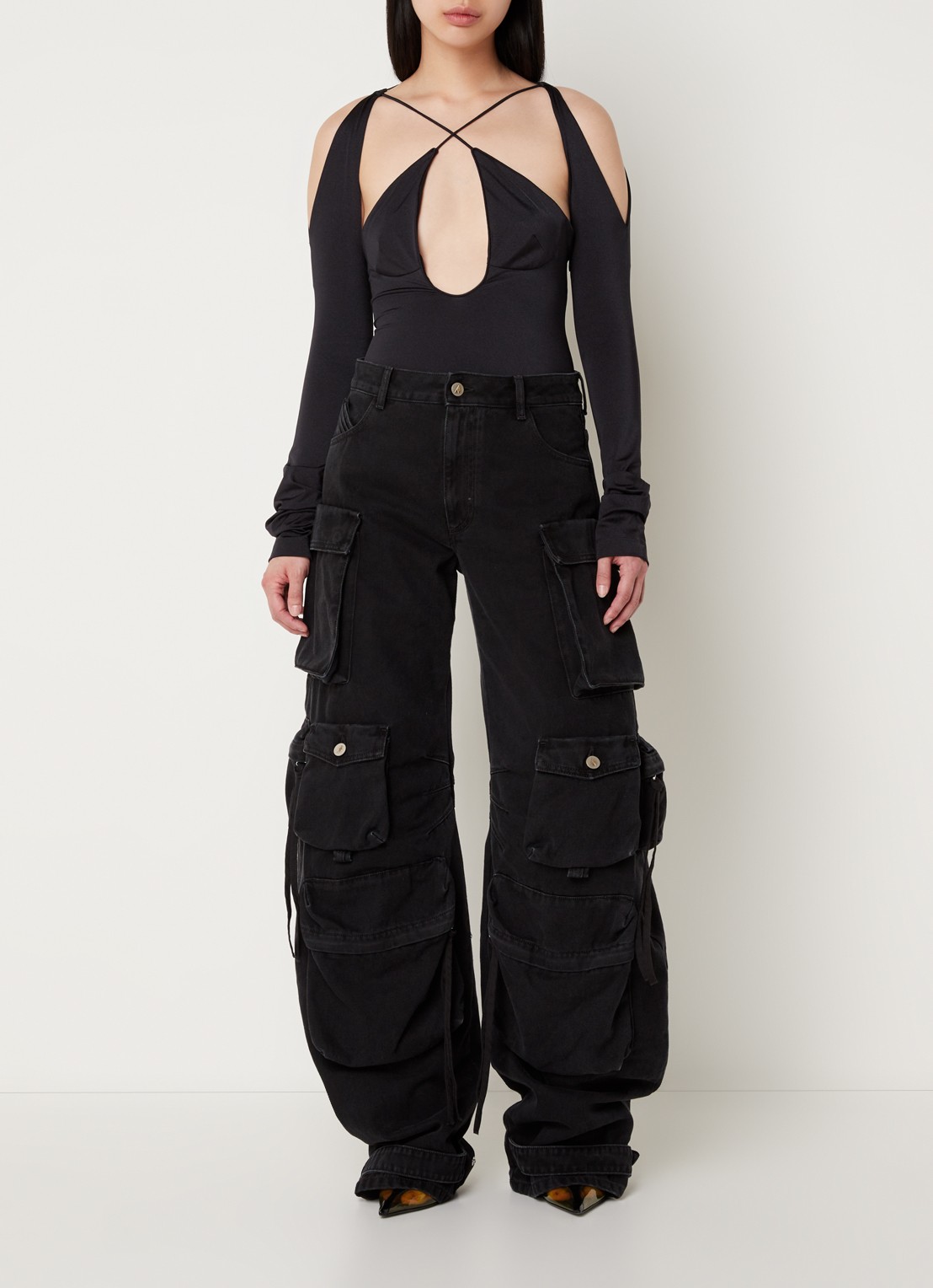 The Attico Zane top met cut-out details - voorkant 5 zwart