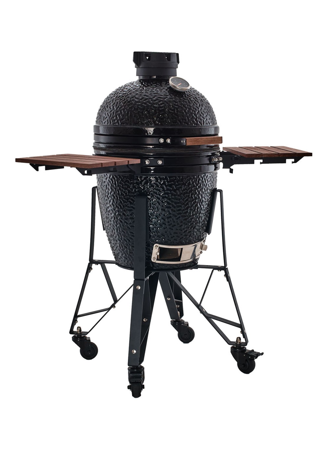 The Bastard Complete Medium 2022 kamado barbecue met verrijdbaar onderstel en zijtafel - voorkant zwart
