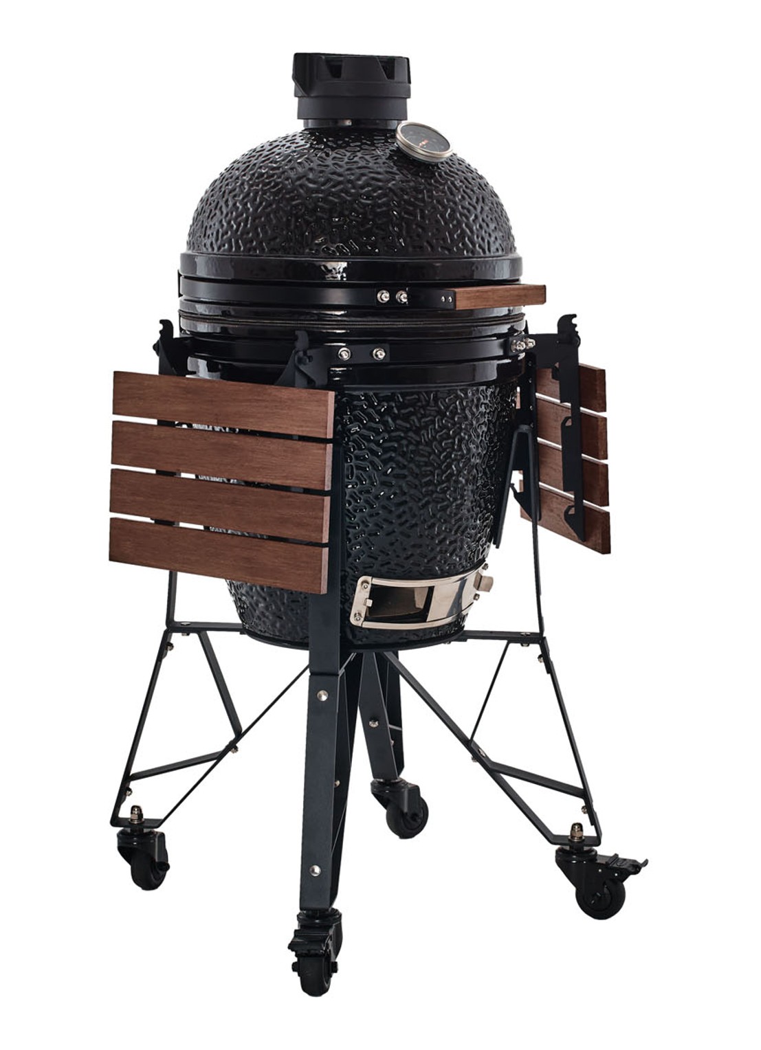 The Bastard Complete Medium 2022 kamado barbecue met verrijdbaar onderstel en zijtafel - voorkant 2 zwart