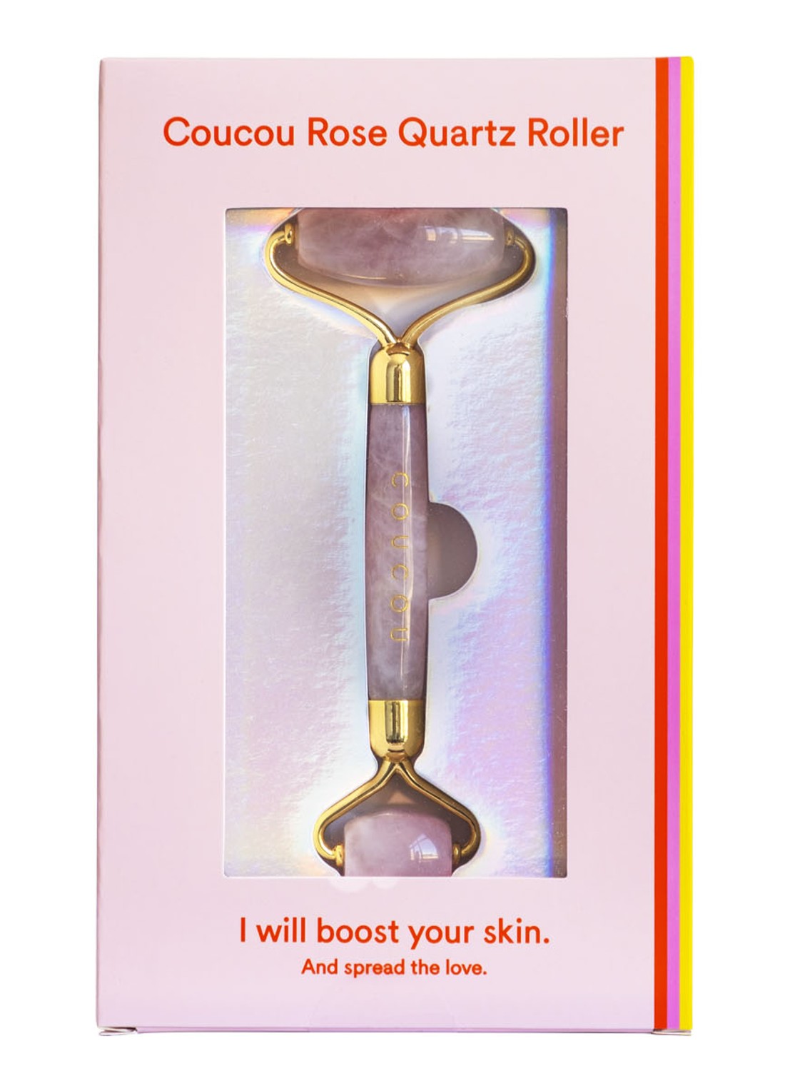 The Coucou Club Coucou Rose Quartz Roller - gezichtsroller - voorkant 7 lichtroze