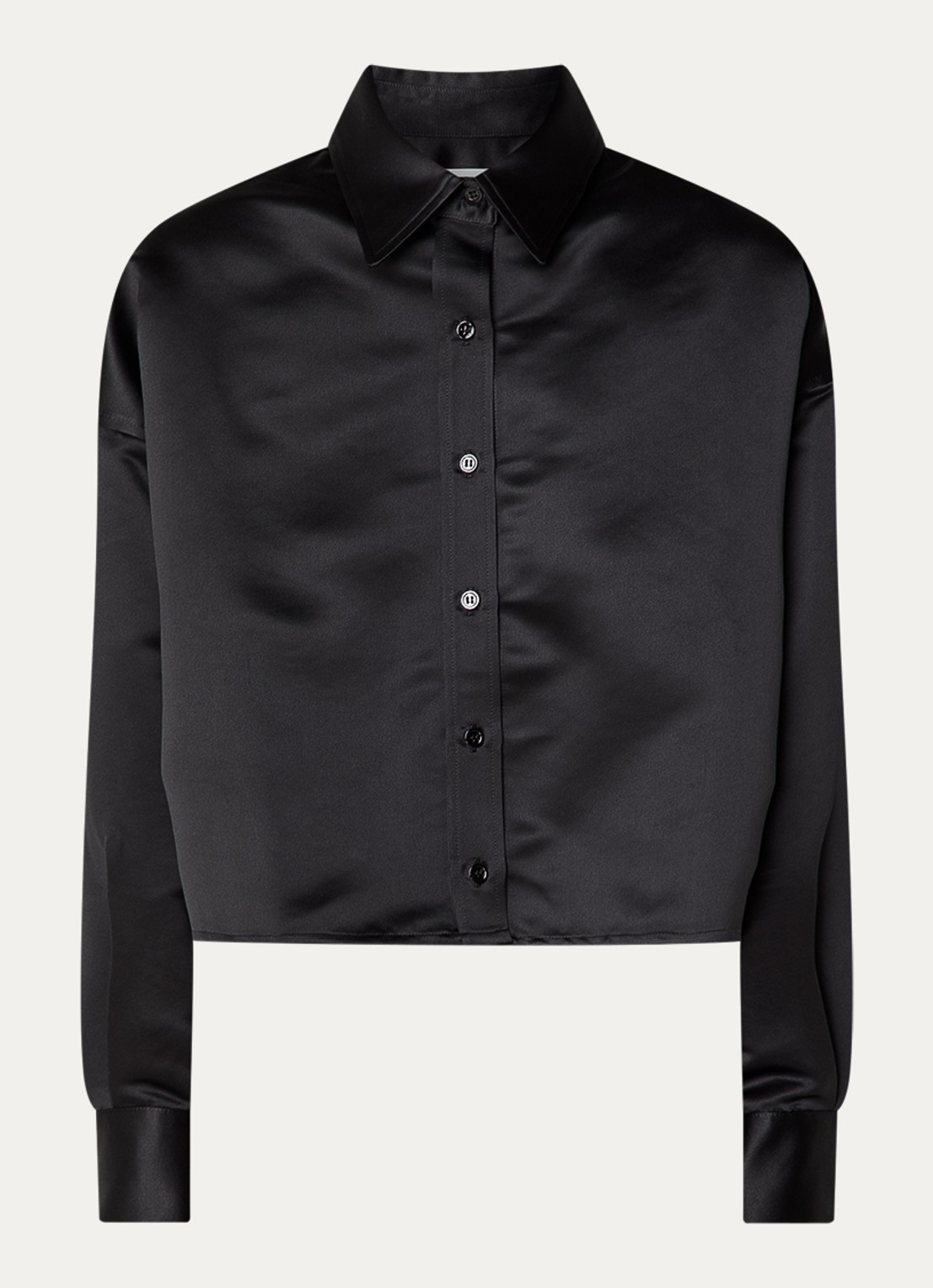 The Frankie Shop Arlen cropped blouse van satijn  - voorkant 2 zwart