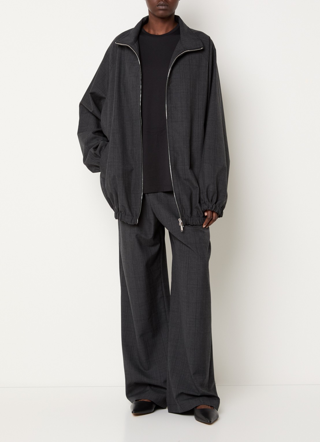 The Frankie Shop Baxter oversized jack in wolblend met ruitdessin - voorkant 4 antraciet