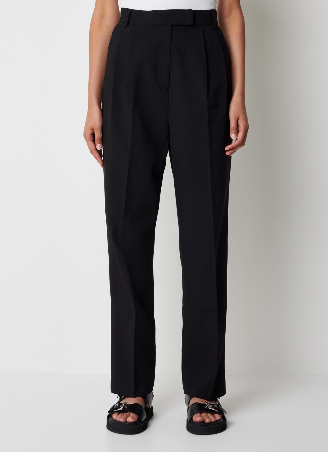 The Frankie Shop Bea high waist straight leg pantalon met steekzakken - detail 4 zwart