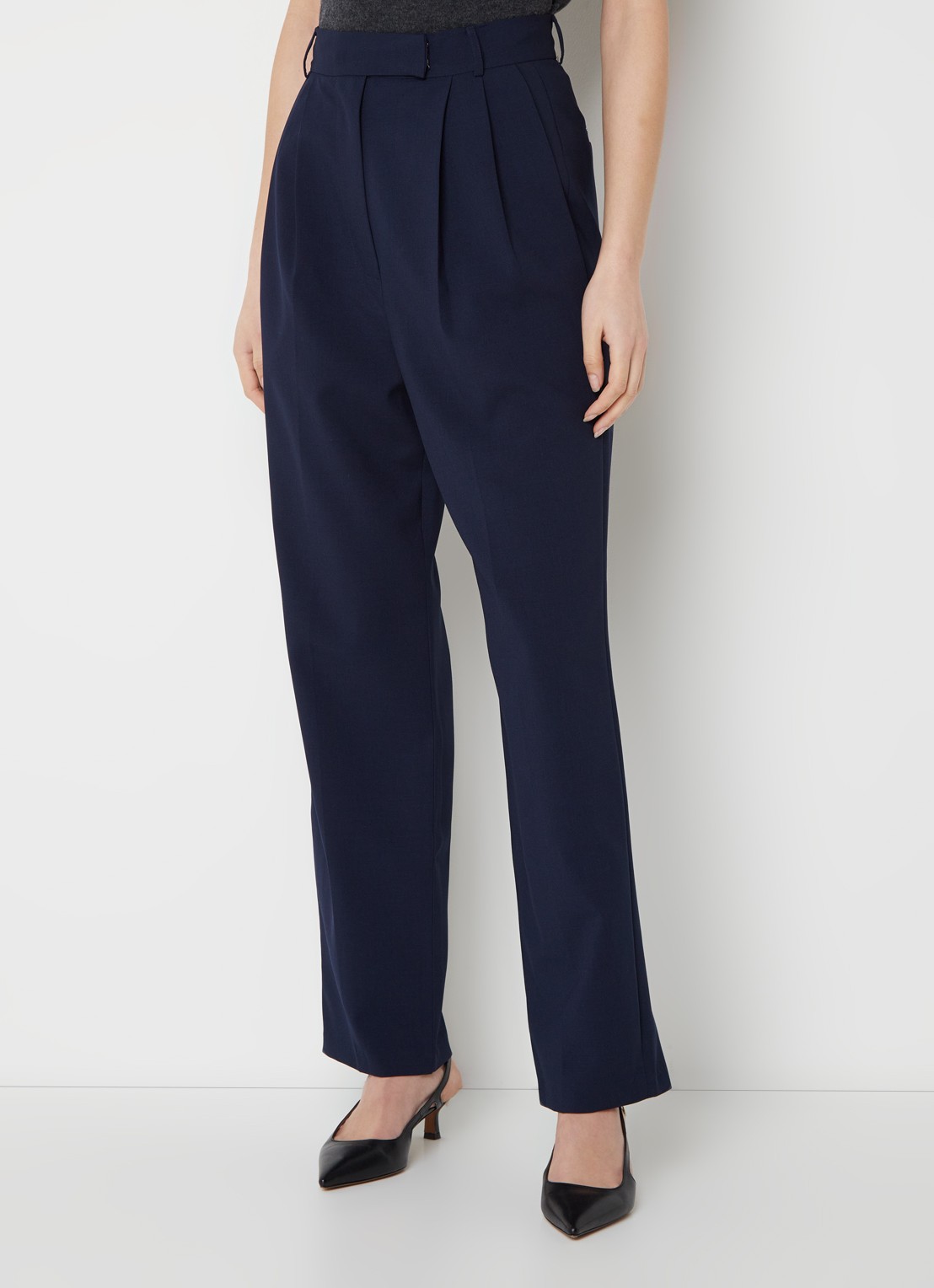 The Frankie Shop Bea high waist straight leg pantalon met steekzakken - detail 3 blauw