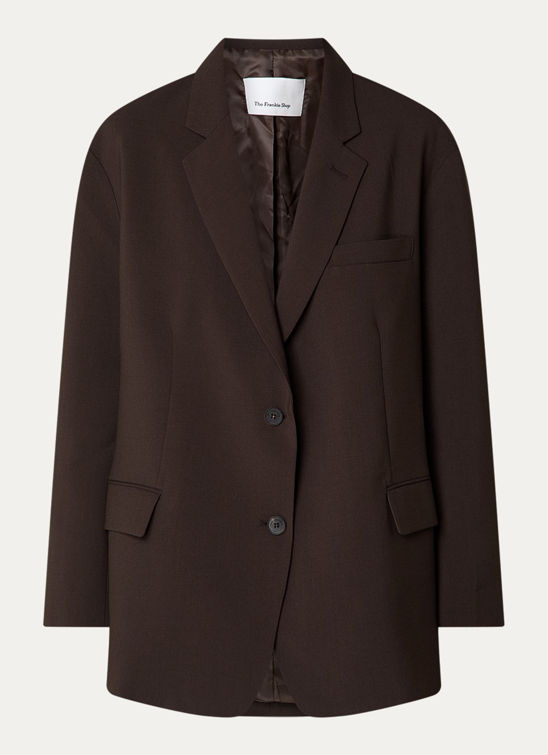 The Frankie Shop Bea oversized blazer met klepzakken  - voorkant donkerbruin