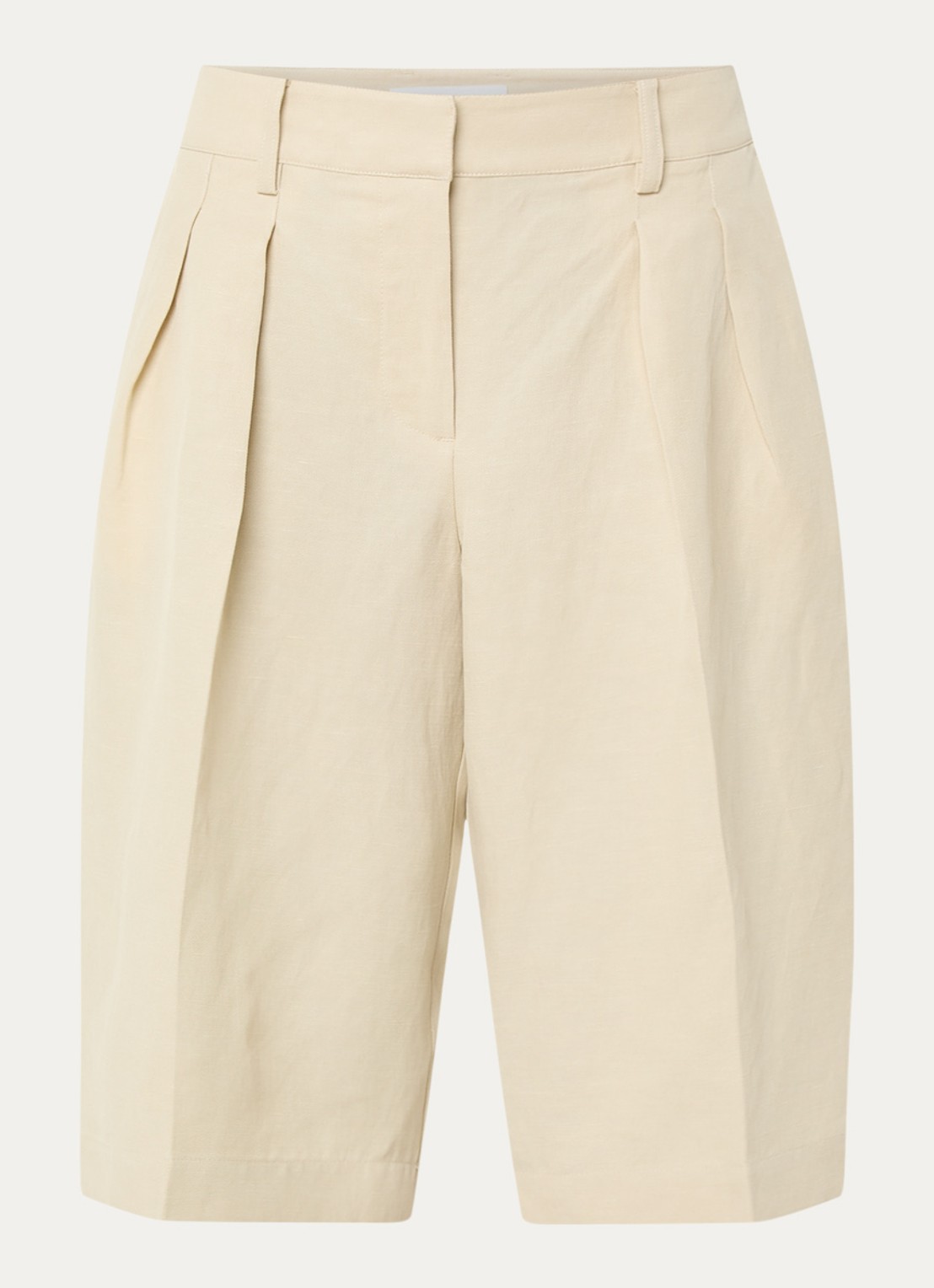 The Frankie Shop Bilbao high waist wide fit korte pantalon in linnenblend - voorkant beige