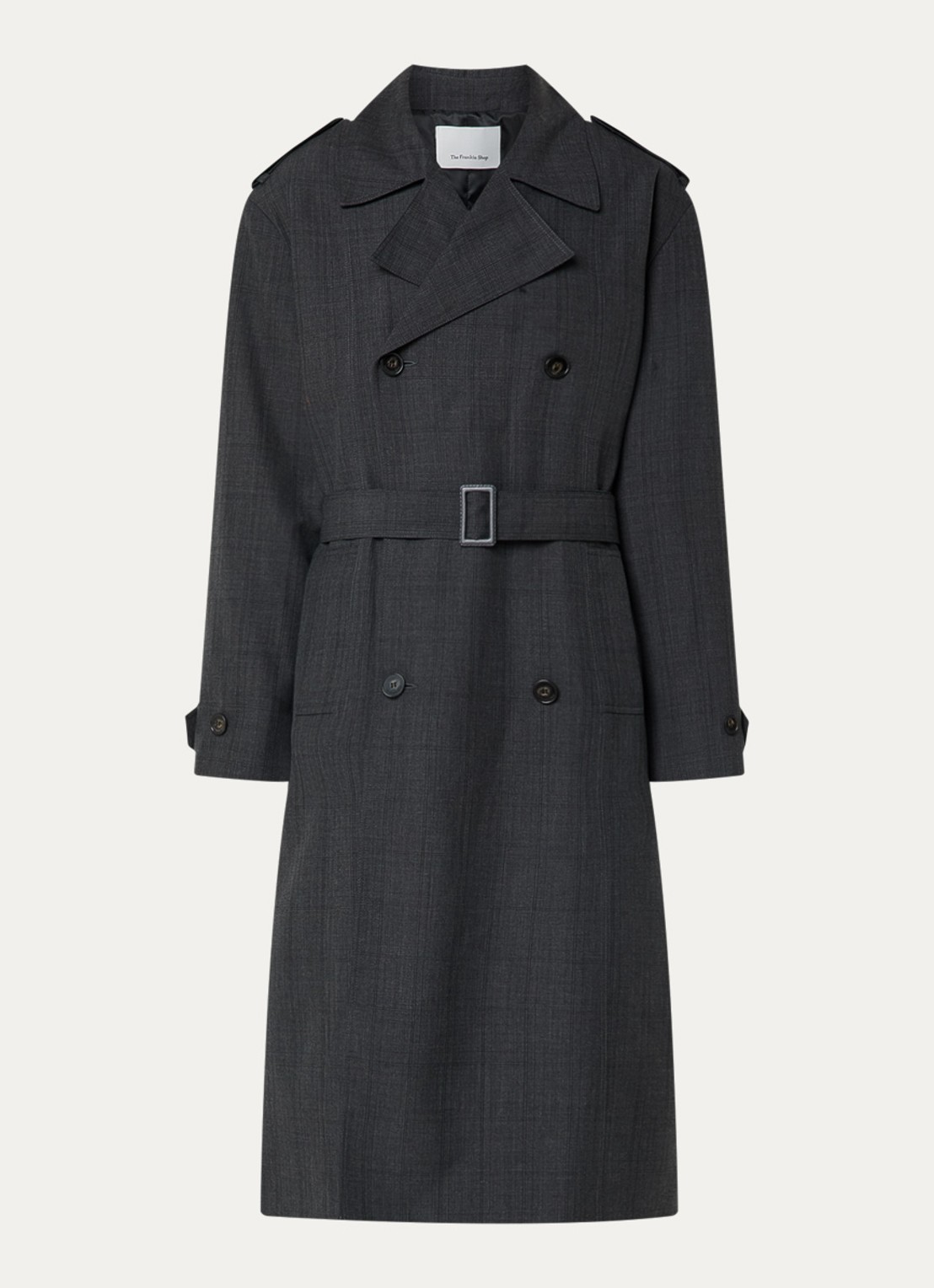 The Frankie Shop Bleecker double-breasted trenchcoat in wolblend met steekzakken - voorkant 3 donkergrijs