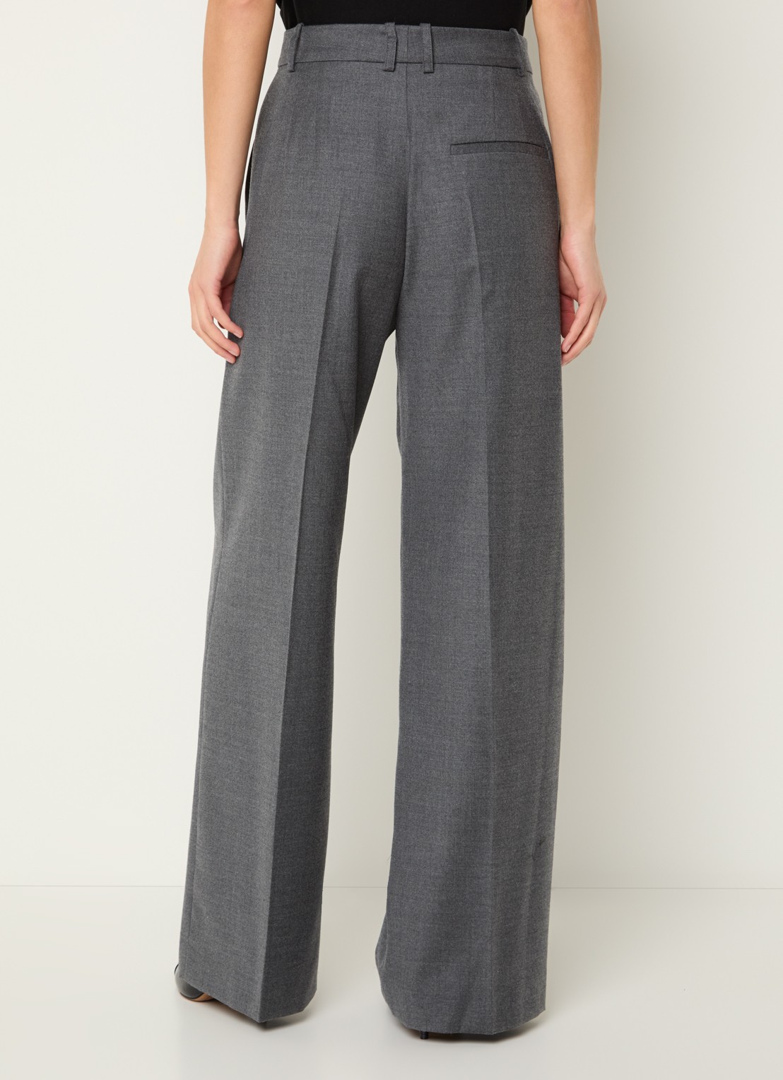 The Frankie Shop Brickell high waist wide fit pantalon in scheerwolblend met steekzakken - achterkant grijsmele