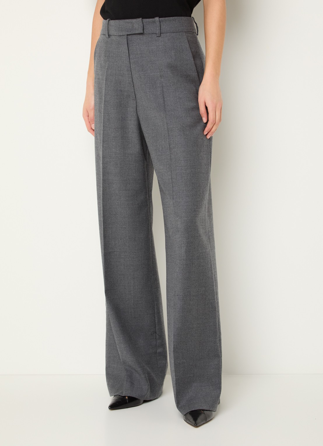 The Frankie Shop Brickell high waist wide fit pantalon in scheerwolblend met steekzakken - detail 4 grijsmele
